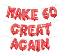 MAKE 60 GREAT AGAIN Glitter Balloon Banner - Funny 60th Birthday and Anniversary Decorations for Men and Women - Party Supplies and Gifts (MAKE 60 GREAT AGAIN Red)