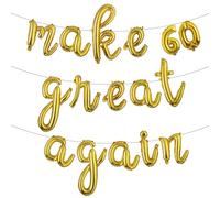 MAKE 60 GREAT AGAIN Glitter Balloon Banner - Funny 60th Birthday and Anniversary Decorations for Men and Women - Party Supplies and Gifts (L MAKE 60 GREAT AGAIN Gold)