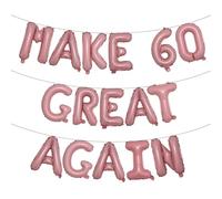 MAKE 60 GREAT AGAIN Glitter Balloon Banner - Funny 60th Birthday and Anniversary Decorations for Men and Women - Party Supplies and Gifts (MAKE 60 GREAT AGAIN Pink)