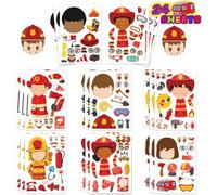 Make-a-Face Firefighter Stickers for Kids | Fire Truck Birthday Party Decorations | 24 Sheets Multi-Color Stickers for Party Favors, Classroom Rewards & Fire Safety Education(Firefighter Sticker-A)