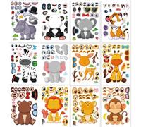 Make-a-face Sticker Sheets, 12 pcs Make Your Own Animal Mix and Match Animals Sticker Sheets for Children, Sticker Faces for Kids, Stickers for Party Bags, Kids Party Favor Supplies, Multi-color