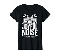 Make a Joyful Noise Psalm 100:1 Christian Bible Drum Kit Value Graphic T-Shirt, Women, Black, M