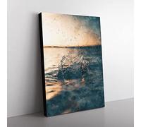 Make A Splash Painting Modern Canvas Wall Art Print Ready to Hang, Framed Picture for Living Room Bedroom Home Office Décor, 50x35 cm (20x14 Inch)