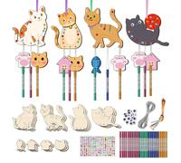 Make a Wind Chime, Make Your Own Wind Chime,Pack of 12 Wind Chimes - Spring Projects for Kids, Unfinished Wood Coloring Ornaments, Designs