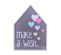 Make A Wish LED Light Box, Kids Night Light With Pastel Heart Design, Wall Mountable House-Shaped Light Premier Housewares Purple One Size