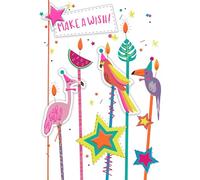 Make A Wish! Party Parrot and Flamingo Fun! Hand-Finished Birthday Greeting Card HCB003