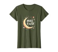 Make A Wish Whimsical Moon Stars Night Sky, Birthday Girl T-Shirt, Women, Olive, M