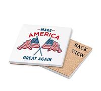 Make America Great Again with Flag Art Coaster, Tableware, Drinks Coaster, Office Desk Coffee-Tea Coaster Birthday Gift. (Ceramic Coaster)