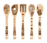 Make American Great Again! American Flag Iconic Architecture Gift Idea Cooking Serving Utensils Natural Bamboo Kitchen House Warming Presents Slotted Wooden Spoons for Cooking Utensils Set of 5…