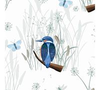 Make + Believe Fabrics 110cm Wide 100% Cotton British Waterways Sarah Payne Organic Digital Prints Premium Cotton Fabric (Water Edge White, 1 Metre Pre-Cut)