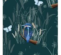 Make + Believe Fabrics 110cm Wide 100% Cotton British Waterways Sarah Payne Organic Digital Prints Premium Cotton Fabric (Water Edge Green, 1 Metre)