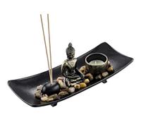 Make Buddha Candle Holder and Incense Burner Incense Holder Tray Tea Marigold Natural Stone and Mini Statue Meditation Buddhist Candle Holder Resin Desktop Decoration Suitable for Home and Office