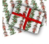 Make Christmas Great Again Gift Wrapping Paper, Funny joke Trump theme Traditional Holly Pattern with Red Bows, White Background, Christmas Theme