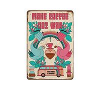 Make Coffee Not War Peace Love Hippie Rainbow Doves Van Freedom Illustration Art Wall Art Poster Novelty Retro Tin Metal Sign 8"x12" Embossed Metal Metal Poster Vintage Signs Retro Aluminum Gift