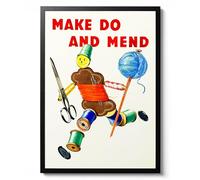 Make Do and Mend, Vintage Propaganda Poster, Illustration Wall Art Print, Sewing Decor Gift, Archival Matte, A3 (Print Only) - 42x29.7cm