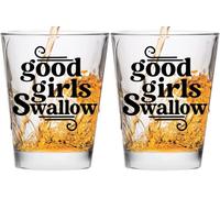Make Em Laugh Good Girls Swallow Cute Shot Glass for Her - Funny Shot Glasses for Women - Hilarious Bachelorette Party Gift - Funny Shot Glass for Girls (Pack of 2)