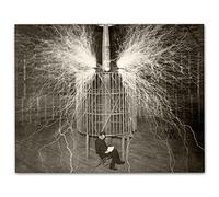 Make Em Laugh Nikola Tesla Lightning Machine Photograph Poster 11x14 Unframed Print Vintage Science Wall Art Electricity Laboratory Photography Physics Engineering Office Classroom Décor