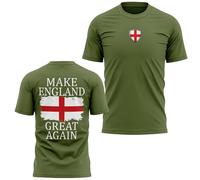 Make England Great Again Mens T Shirt St Georges Cross Large Back Print Patriotic Tee UK Pride Heritage English Top, XL, Military Green