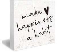 Make Happiness a Habit Wooden Box Sign Inspirational Motivational Quote Decor for Room Office Shelf Gift 5x5 Inch