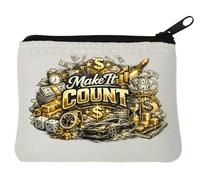 Make It Count Motivational Design Neoprene Coin Purse Pouch 10x11cm White