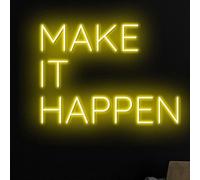 Make It Happen Neon Sign, Bold LED Quote Wall Light for Office, Studio, Gym or Room, Inspiring Modern Decor