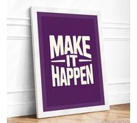 Make It Happen Typography Framed Wall Art Print A3 (42×29.7cm) White, Wall Decor for Living Room, Bedroom, Office & Home, Ready to Hang, Art Gift