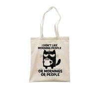 Make It Love It Sell It - I Don't Like Morning People - Funny Cat Shopper, Work Canvas Tote Bag, Double Sided