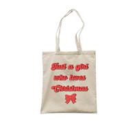 Make It Love It Sell It - Just A Girl Who Loves Christmas - Festive Bow Canvas Tote Bag, Double Sided
