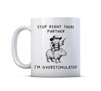 Make It Love It Sell It - Overstimulated - Funny Cowboy Frog Capybara Work Gift Mug, Ceramic, 11fl oz