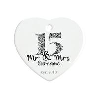 Make It Love It Sell It - Personalised 15 Year Anniversary Mr & Mrs - Couples Gift Ceramic Heart Ornament
