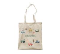 Make It Love It Sell It - Personalised Boy's Name - Children's Car Vehicles Canvas Tote Bag