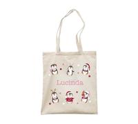 Make It Love It Sell It - Personalised Christmas Penguins - Girl's Name Canvas Tote Bag