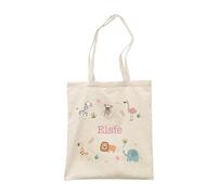 Make It Love It Sell It - Personalised Girl's Name - Children's Jungle Safari Animal Canvas Tote Bag