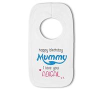 Make It Love It Sell It - Personalised Happy Birthday Mummy i love you Name- Baby Pullover Bib, Boy or Girl