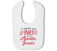 Make It Love It Sell It - Personalised Mummy Says No, Ask Auntie! - Baby Hook and Loop Bib, Boy or Girl