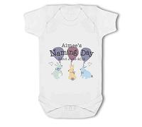 Make It Love It Sell It - Personalised Name and Date Naming day Girl Rabbits - Baby Vest, 3-6 Months, Girl or Boy, New Born to 24mth