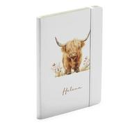 Make It Love It Sell It - Personalised Name Notebook - Highland Cow Lover White Journal Gift, 160 page, A5