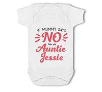 Make It Love It Sell It Simply Wall Art - Personalised Mummy Says No, Ask Auntie! - Baby Vest, 0-3 Months, Girl or Boy, New Born to 24mth White
