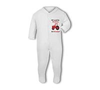 Make It Love It Sell It Simply Wall Art - Want A Tractor For Christmas - Baby Sleeper Suit, New Born, Girl or Boy, New Born to 24mth White