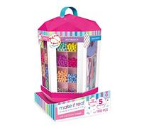 Make It Real 5 in 1 Activity Tower - Jewelry & Friendship Bracelet Kit with Storage - Heishi Beads, Plastic Links, Mini Rubber Bands, Round Beads & Thread