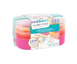 Make It Real: Beads 2-Go! DIY Jewelry Set - 1381pc, Bento Style Travel Case, 1370 Beads, Design & Create Personalized Jewelry, Girls & Kids Ages 8+