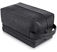 MAKE LIFE EXCLUSIVE Leather Toiletry Bag, Night Black, M, 2 compartments