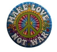 Make Love Not War 60's Style Peace Sign Button Pinback Large 2.25 Inch Diameter Pin