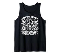 Make Love Not War Retro Peace Symbol Dove Floral Unity Art Tank Top