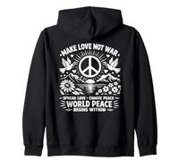 Make Love Not War Retro Peace Symbol Dove Floral Unity Art Zip Hoodie