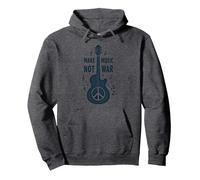 Make Music Not War: Peace Guitar Protest Pullover Hoodie, Adult Unisex, Dark Heather Grey, S