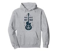 Make Music Not War: Peace Guitar Protest Pullover Hoodie, Adult Unisex, Heather Grey, L