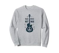 Make Music Not War: Peace Guitar Protest Sweatshirt, Adult Unisex, Heather Grey, L