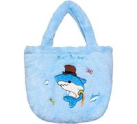 make my day Kawaii Marine Plush Tote Bag for Girls - Snap-Closure Bag Fits iPad/Switch, Soft Ocean-Themed Animal Handbag, Pin, Sky Blue Shark Bag