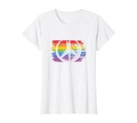 Make Peace Not War - Peace Sign Logo Rainbow Flag LGBTQ Value Graphic T-Shirt, Women, White, XL